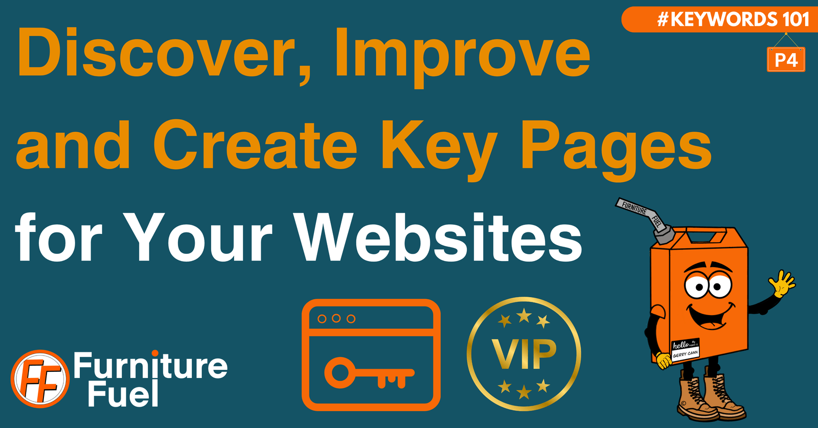 feature image for the blog post about key words. It reads Discover, improve and create key pages for your website.