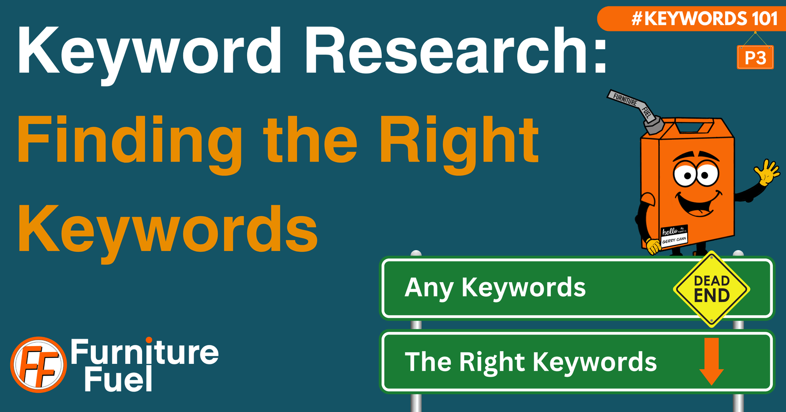 a featured image showing Gerry Cann with a sign showing any keywords is a dead-end and the right keywords are the way forward.