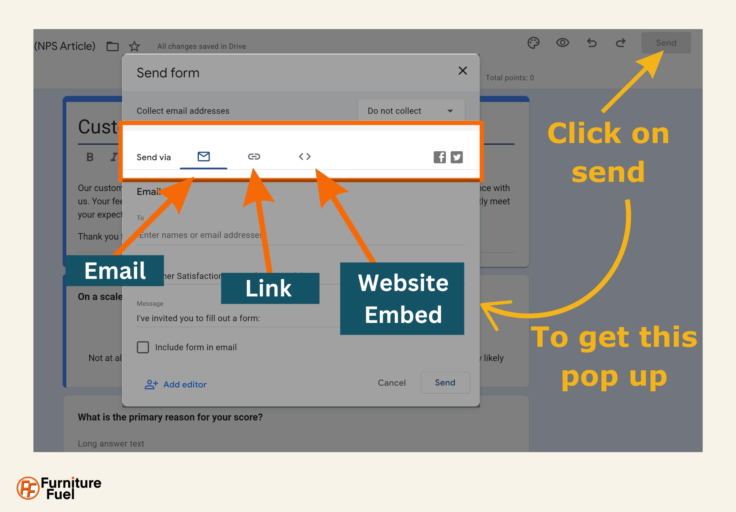 image showing Google Forms Send Settings.