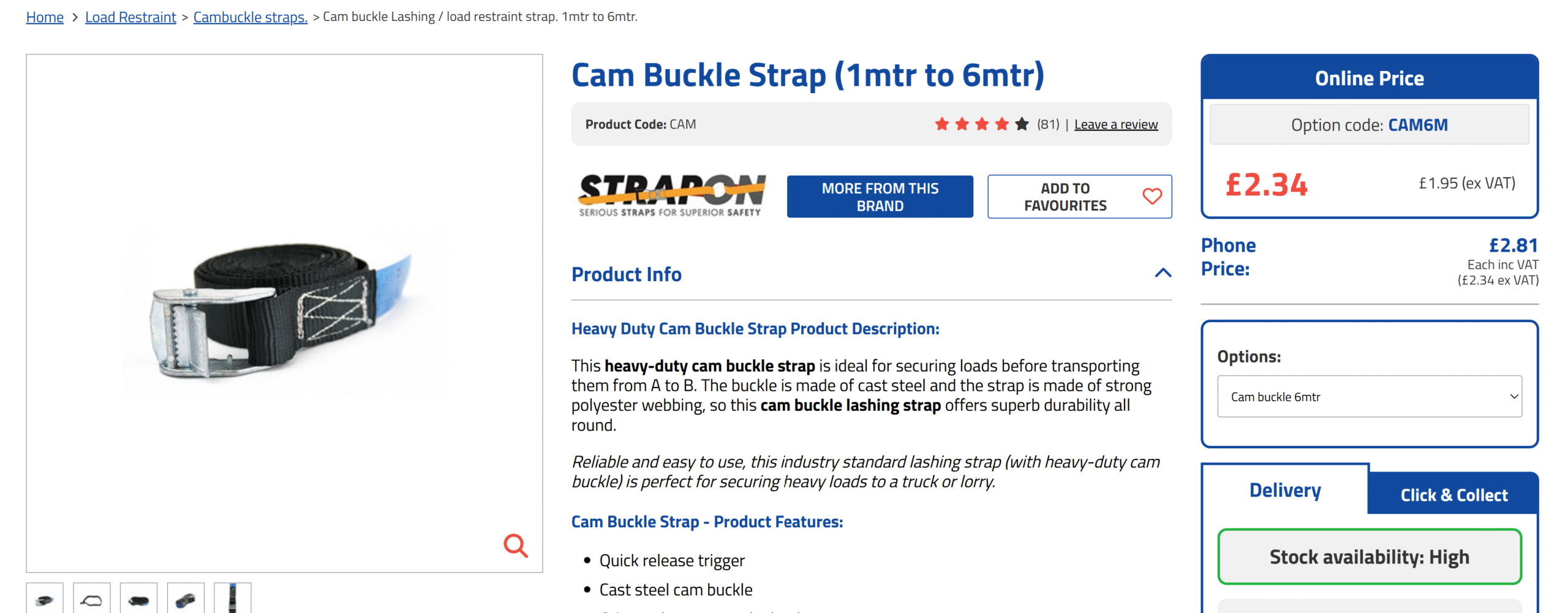 An image showing a cam bucket, which is a reusable strap. Not a ratchet strap, but the type that thread through a buckle and pull tight