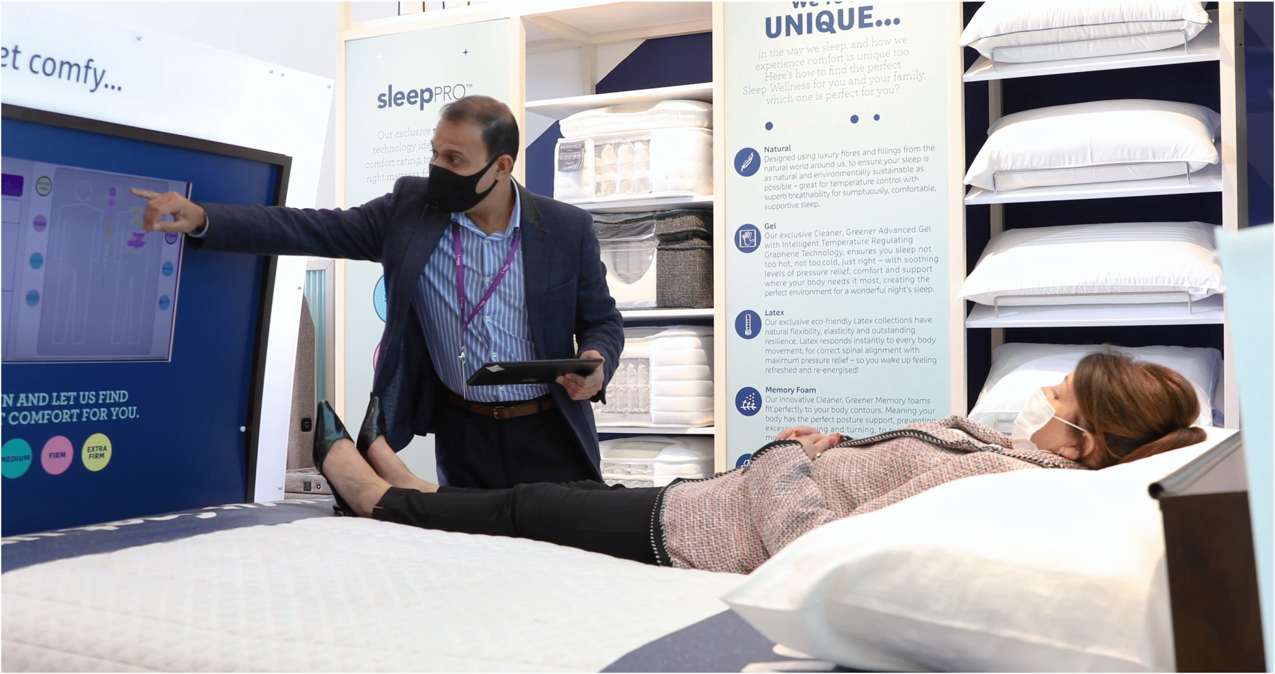An image showing Bensons for Beds SleepPRO with its built-in viewing screen for the customer.