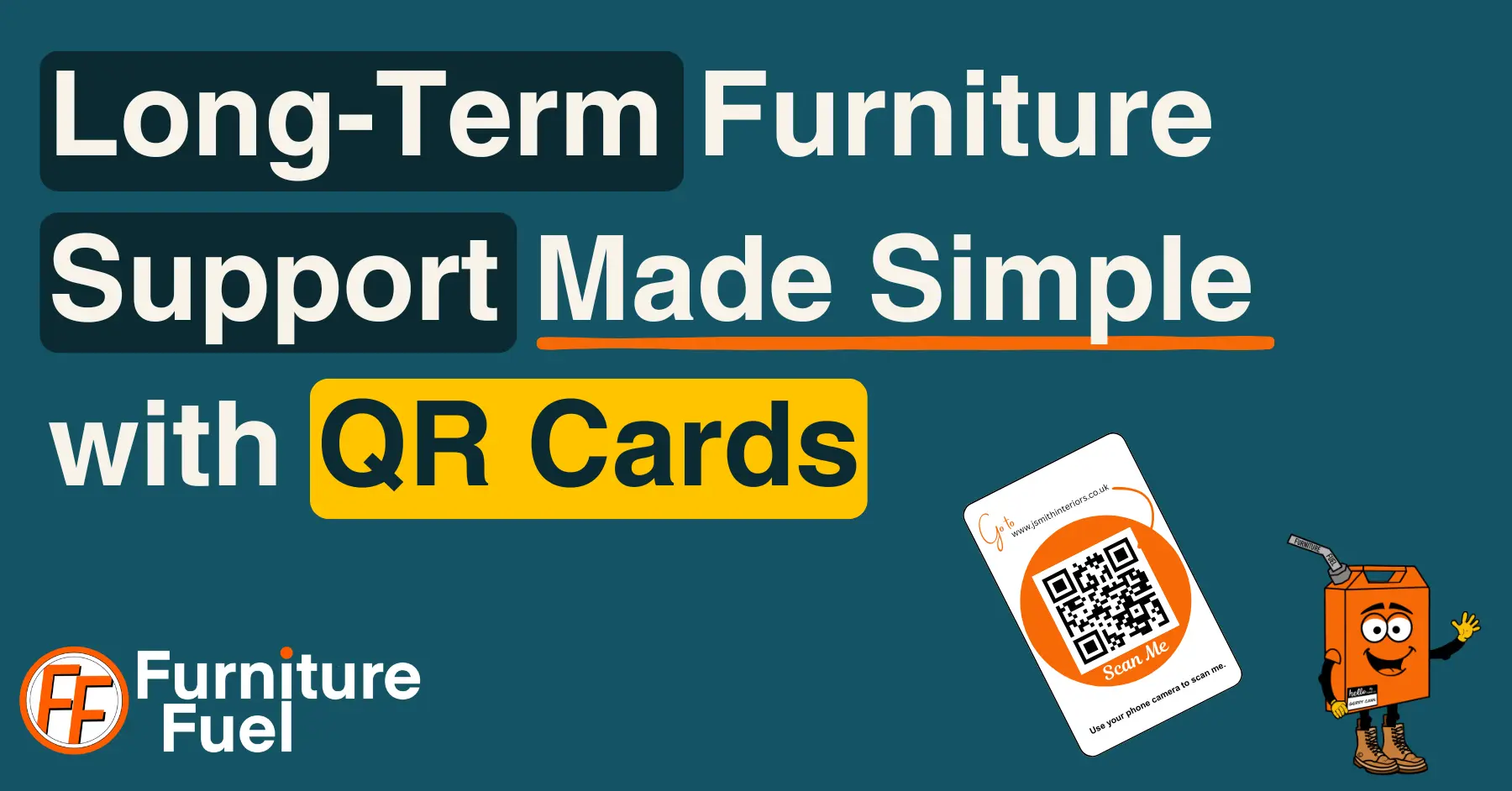 A featured image with title Long-term furniture support made simple with QR codes. The topic is on the use of QR codes that stay with the furniture for long term quick help.